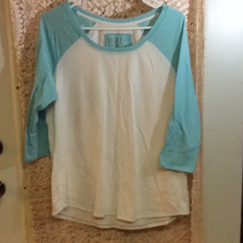 Baby blue and white baseball tee